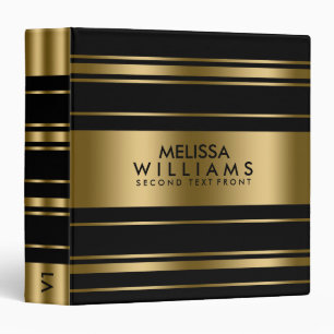 Modern Slick Black & Gold Stripes Pattern Binder
