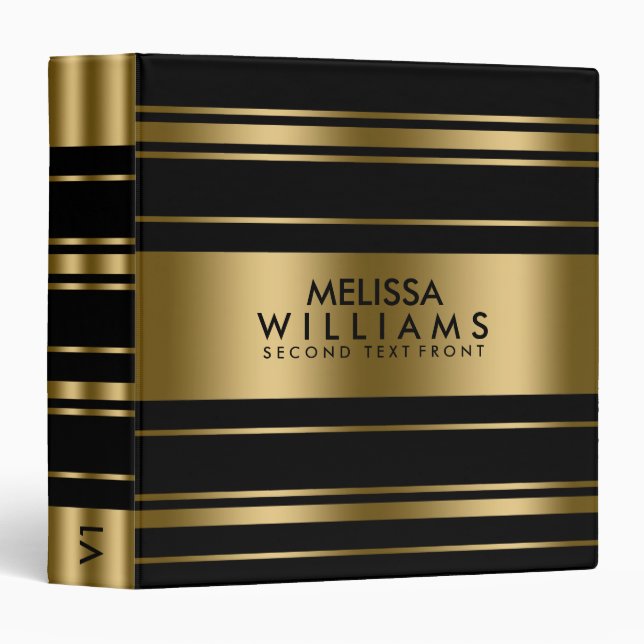 Modern Slick Black & Gold Stripes Pattern Binder (Front/Spine)