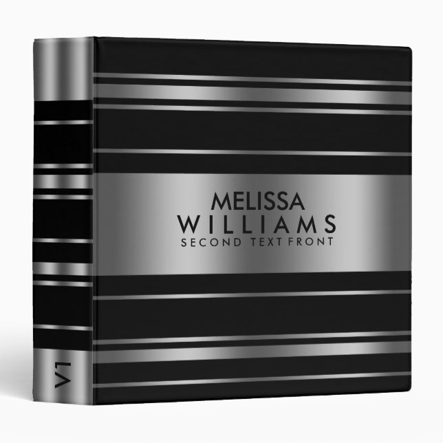 Modern Slick Black & Grey Stripes Pattern Binder (Front/Spine)