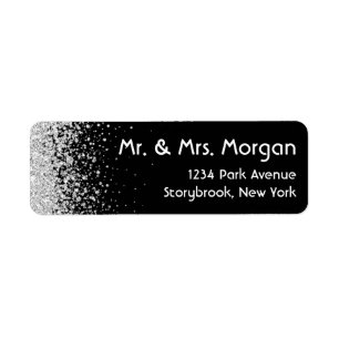 Modern Sliver Glitter and Black Address Labels
