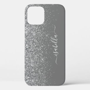 Modern Sliver Glitter Elegant Script Name iPhone 12 Case