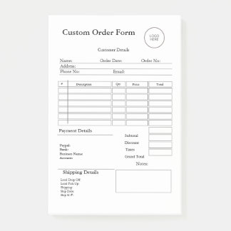 Modern Small Business custom order Sales Receipt Post-it Notes