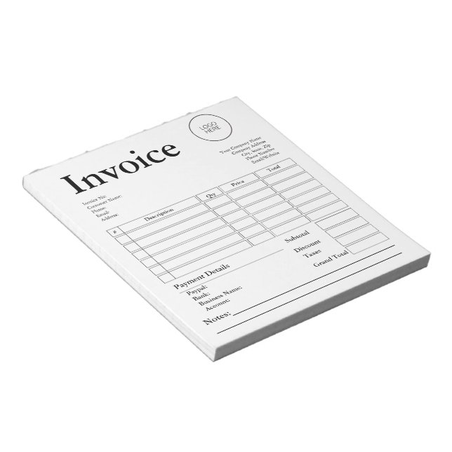 Modern Small Business Invoice Sales Receipt Notepad (Angled)