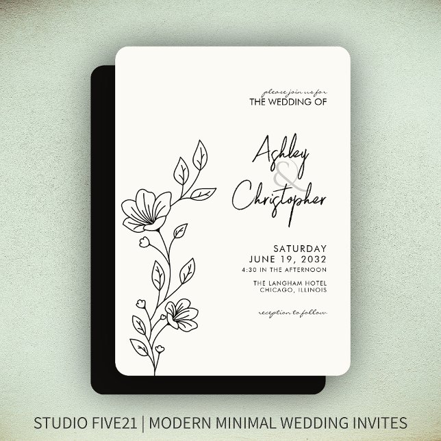 Modern Smokey Black Foliage Outline Wedding Invitation (Creator Uploaded)