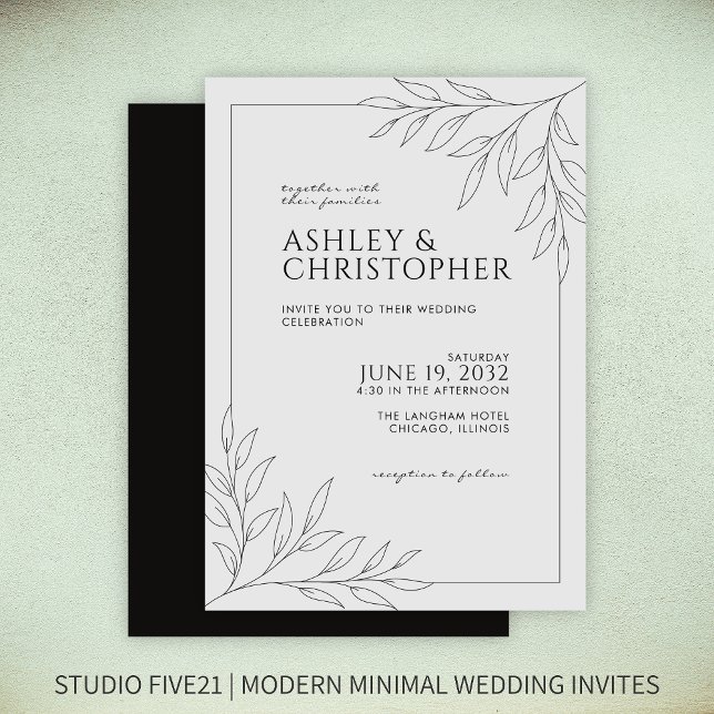 Modern Smokey Black Foliage Outline Wedding Invitation (Creator Uploaded)