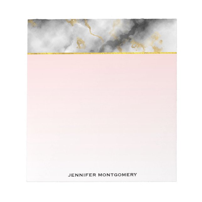 Modern Smoky Gray Marble with Gold Ribbon Notepad (Front)