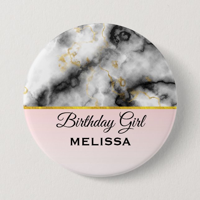 Modern Smoky Grey Marble with Gold Ribbon Birthday 3 Inch Round Button (Front)