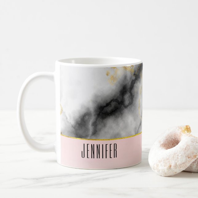 Modern Smoky Grey Marble with Gold Ribbon Coffee Mug (With Donut)