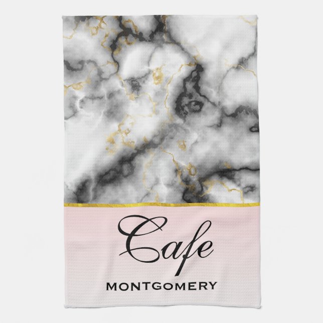 Modern Smoky Grey Marble with Gold Ribbon Kitchen Towel (Vertical)