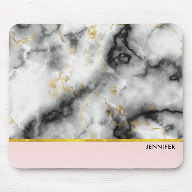 Modern Smoky Grey Marble with Gold Ribbon Mouse Pad (Front)