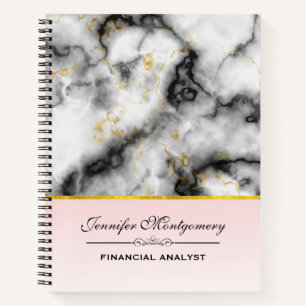 Modern Smoky Grey Marble with Gold Ribbon Notebook