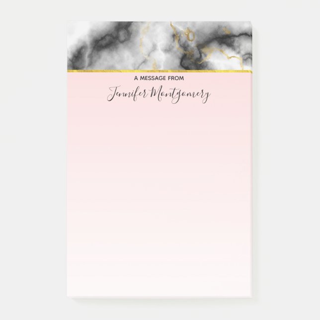 Modern Smoky Grey Marble with Gold Ribbon Post-it Notes (Front)