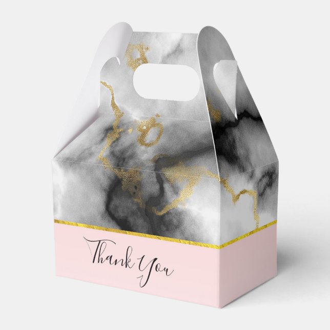 Modern Smoky Grey Marble with Gold Ribbon Wedding Favor Box (Front Side)