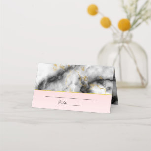 Modern Smoky Grey Marble with Gold Ribbon Wedding Place Card