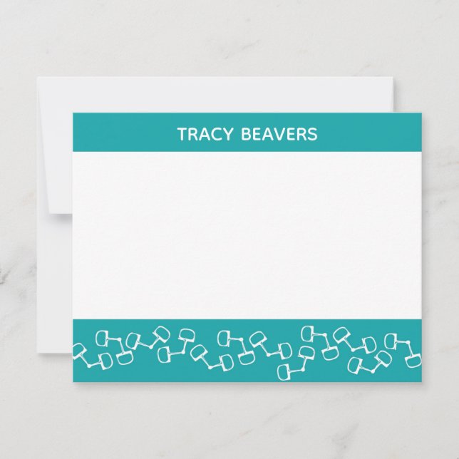Modern Snaffle Bit Horse Note Card - Teal (Front)