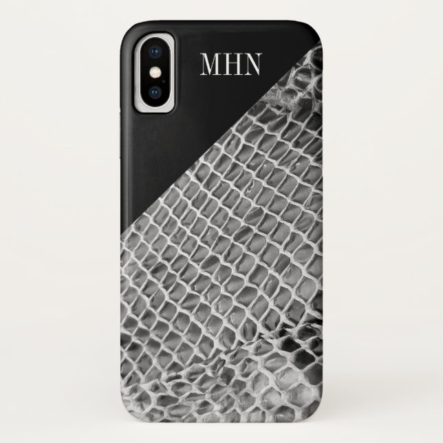 Modern Snake Skin Black Colour Block | Monogram Case-Mate iPhone Case (Back)