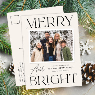 Modern Snapshot Merry and Bright Photo Holiday Postcard