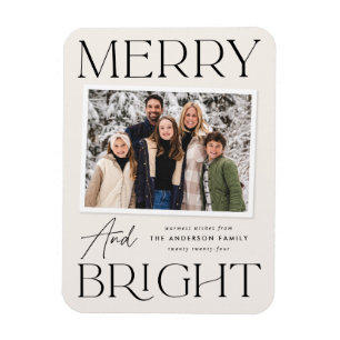 Modern Snapshot Merry and Bright Photo Magnet