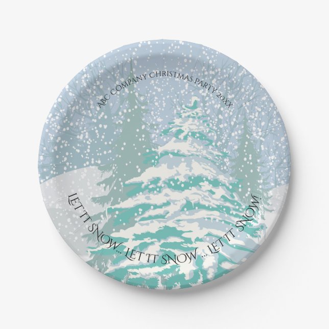Modern Snow Christmas Tree CHANGE COLOR Paper Plate (Front)