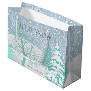 Modern Snow  Christmas Trees CHANGE COLOR Large Gift Bag