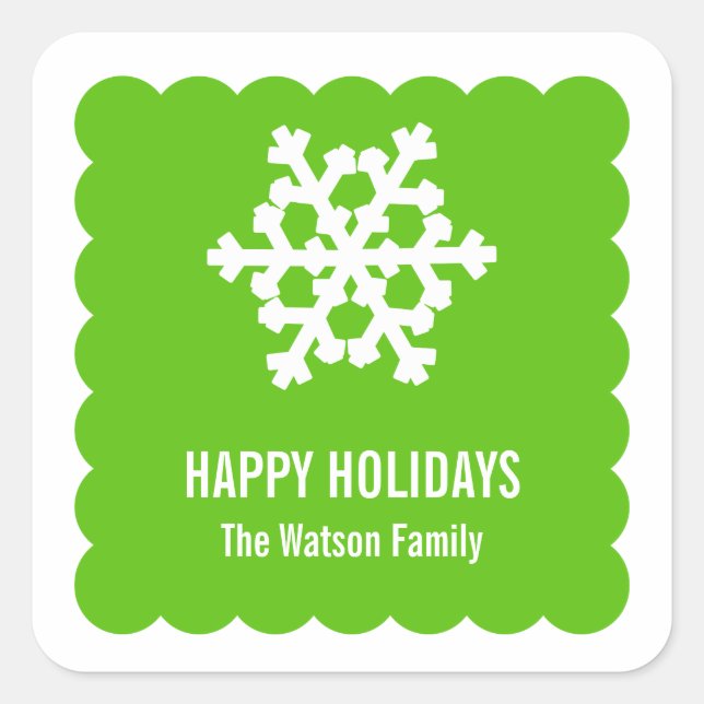Modern snow flake green scallop christmas holiday square sticker (Front)