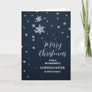 Modern Snow Goddaughter & Family Christmas Card