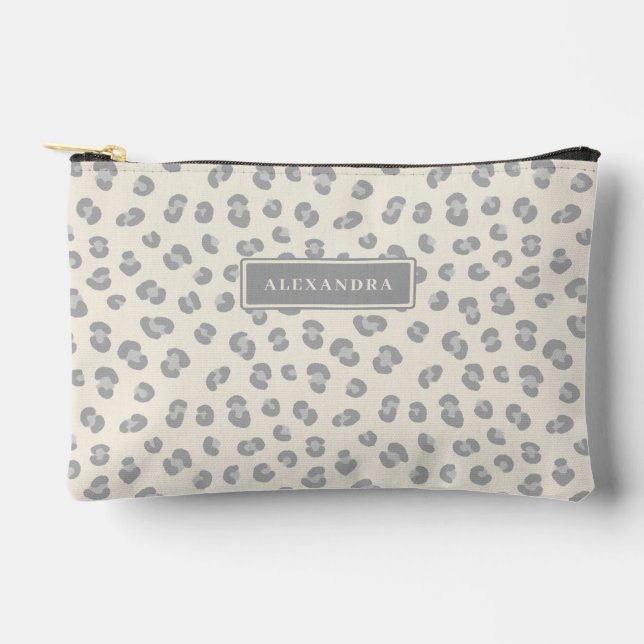Modern Snow Leopard Personalized  Accessory Pouch (Front)