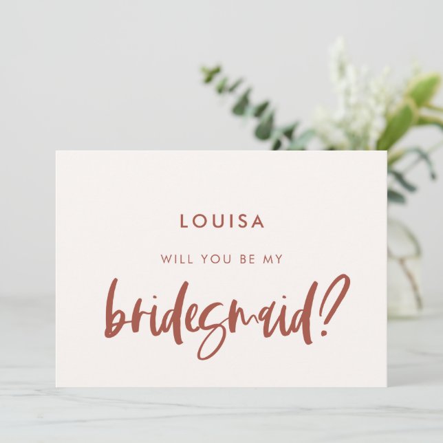 Modern snow pink Bridesmaid proposal card (Standing Front)
