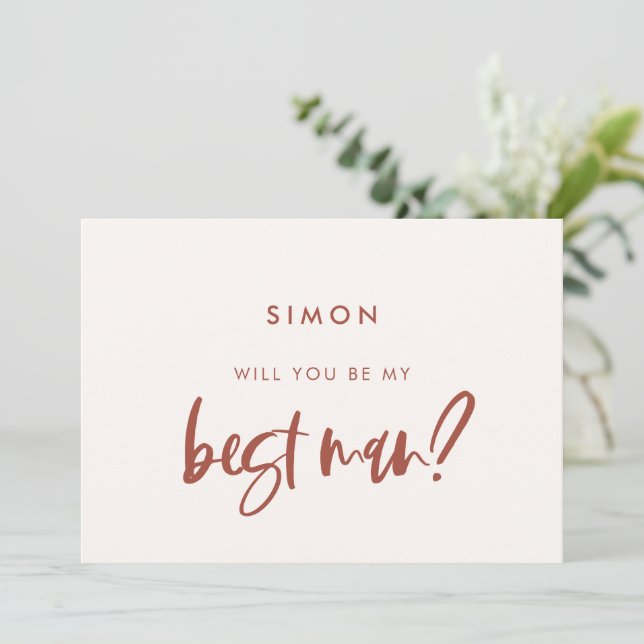 Modern snow pink Will you be my best man card (Standing Front)