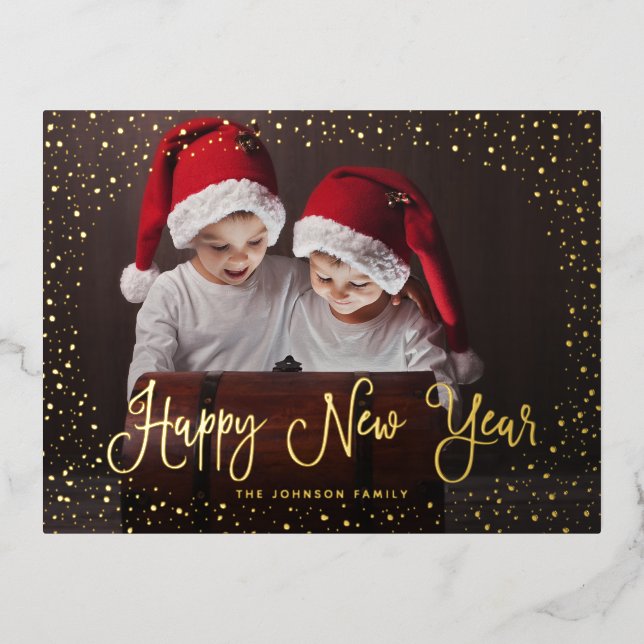 Modern Snow Script 2 Photo Foil Holiday Postcard (Front)