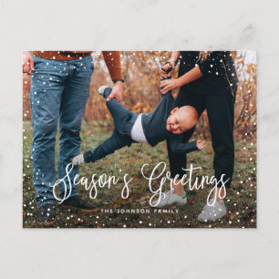 Modern Snow Script 2 Photo Holiday Postcard