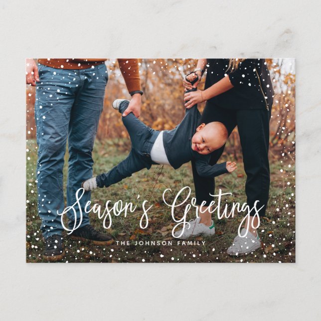 Modern Snow Script 2 Photo Holiday Postcard (Front)