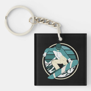 Modern snowboard graphic keychain
