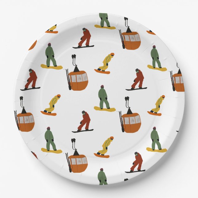Modern Snowboard Snowboarding  Paper Plate (Front)
