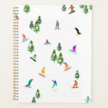 Modern Snowboarders Snowboarding Illustration Planner<br><div class="desc">Cool whimsical illustration art of colourful snowboarders, snowboarding downhill in mountains among pine, spruce, and pine trees on fresh snow powder. Snowboard and Xmas outdoor sport in a winter forest. Snowboarder gifts. Snowboarding design for him</div>