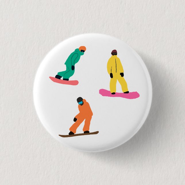 Modern Snowboarders Winter Illustration   1 Inch Round Button (Front)