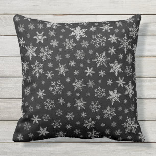 Modern Snowflake 2 -Black & Silver Grey- Throw Pillow