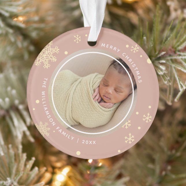 Modern Snowflake 2 Photos Ornament (Tree)