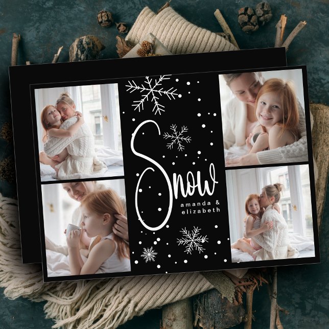 Modern Snowflake 4 Family Pictures Christmas 2023 Holiday Card (Creator Uploaded)