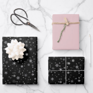 Modern Snowflake Black Pink Pattern Christmas Wrap Wrapping Paper Sheet