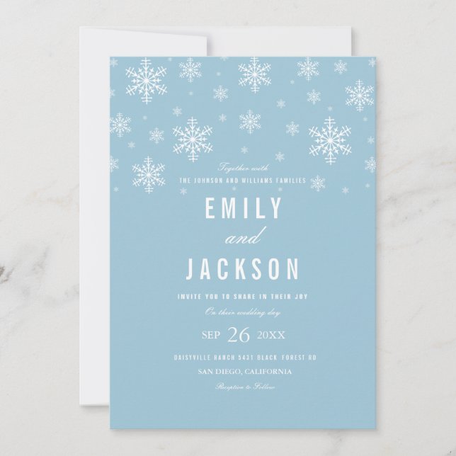 Modern Snowflake Blue Wedding Invitation (Front)