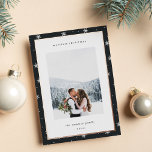 Modern Snowflake Border Christmas Photo Foil Holiday Card<br><div class="desc">Share holiday greetings with these photo Christmas cards featuring your favourite photo set on a modern and minimal background of white snowflakes on rich soft black trimmed with rose gold foil. An editable message area lets you customize your holiday greeting in modern lettering. Add your family name or names beneath....</div>