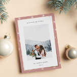 Modern Snowflake Border Christmas Photo Foil Holiday Card<br><div class="desc">Share holiday greetings with these photo Christmas cards featuring your favourite photo set on a modern and minimal background of white snowflakes on contrasting earth toned rose clay pink trimmed with rose gold foil. An editable message area lets you customize your holiday greeting in modern lettering. Add your family name...</div>