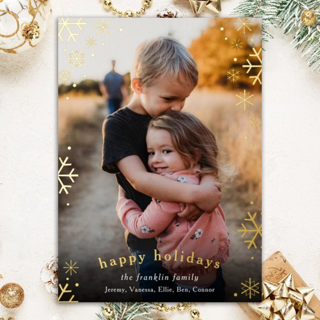 Modern Snowflake Border Christmas Photo  Foil Holiday Card (Creator Uploaded)