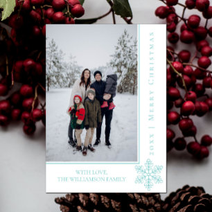 Modern Snowflake Christmas Photo Card   Teal