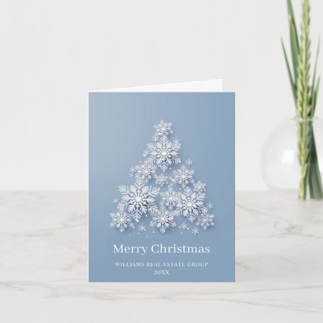 Modern Snowflake Christmas Tree Corporate Greeting Card (Front)