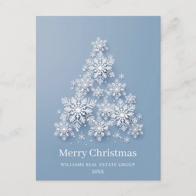 Modern Snowflake Christmas Tree Corporate Greeting Holiday Postcard (Front)