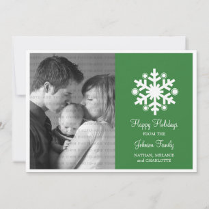 Modern Snowflake Holiday Flat Photo Card, Green Card