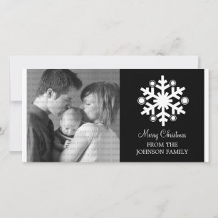 Modern Snowflake Holiday Photo Card, Black Card