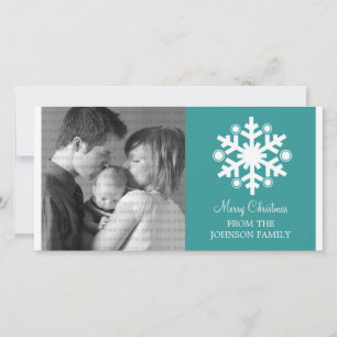 Modern Snowflake Holiday Photo Card, Teal Card
